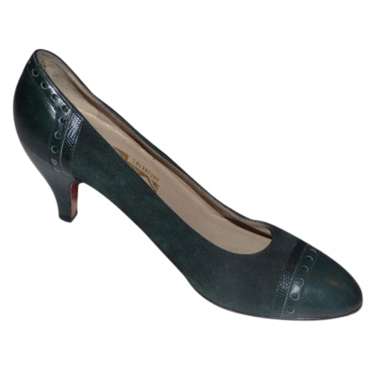 salvatore ferragamo size 7 green kitten heels