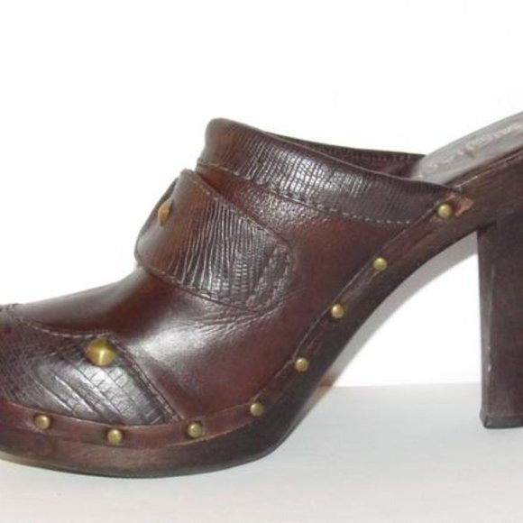 Michael Kors Brown Leather Gold Rivets Mule Slides