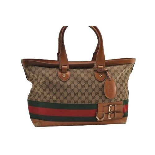 Gucci brown Guccissima Web Heritage XL Tote w red & green