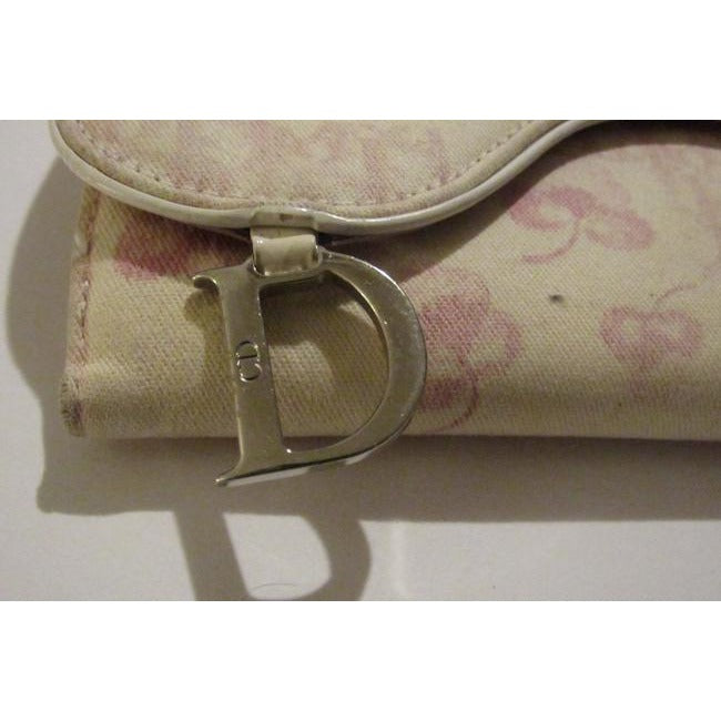 Dior, Pink Trotter/Cherry Print Canvas & Pink Leather, Tri-Fold, Saddle Bag Style Wallet with a Dangling Chrome 'D'