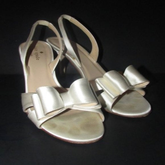 Kate Spade White Satin Slingbacks w Bow