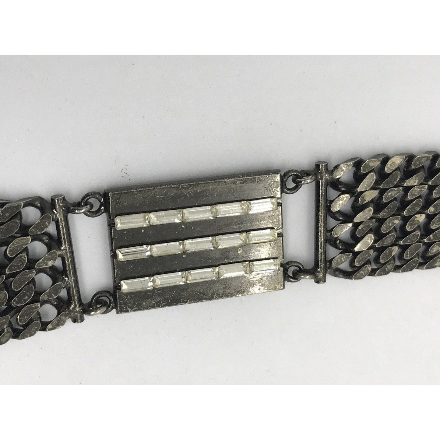 Vintage Gucci sterling silver chain belt with clear rhinestone crystals and a petite GG clasp/buckle
