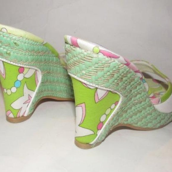 Pucci White Leather & Colorful Floral Mule Wedges!