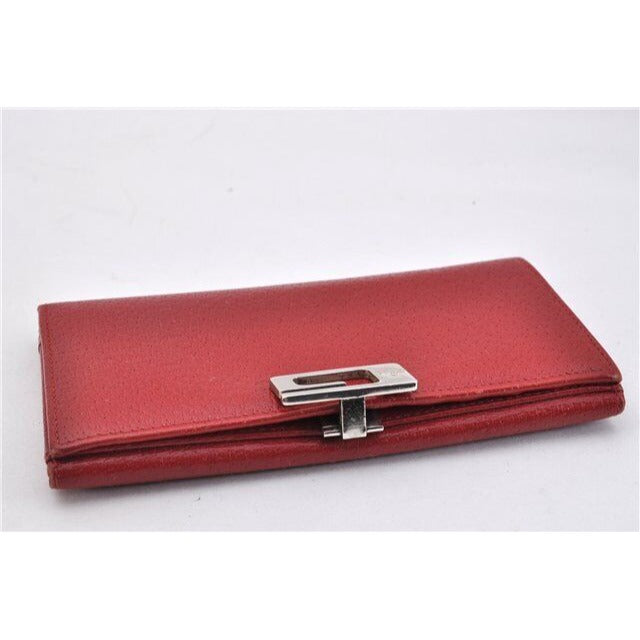 Gucci red leather wallet w square silver G clasp