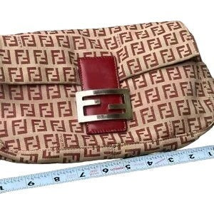 Fend red Zucchino print baguette bag w chrome FF clasp
