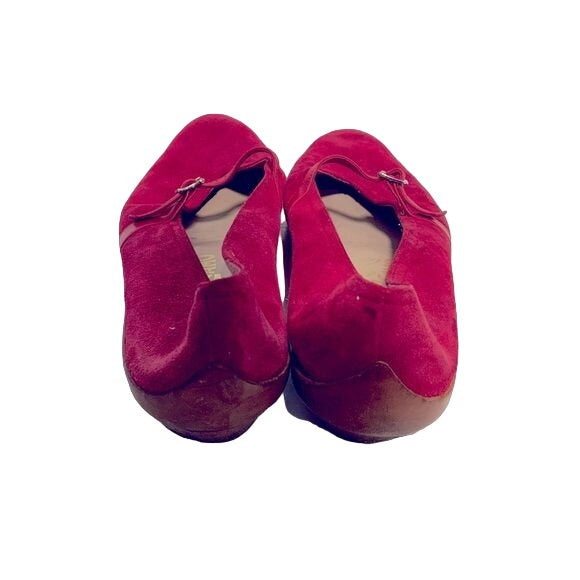 Salvadore Ferragamo Cranberry Red Suede Mary Jane Flats