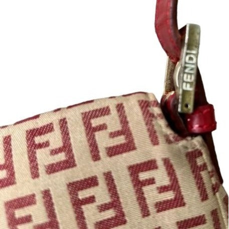 Fend red Zucchino print baguette bag w chrome FF clasp