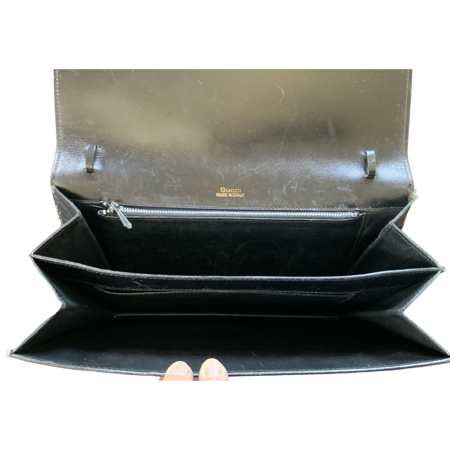 Gucci rich midnight blue lizard skin leather two-way purse