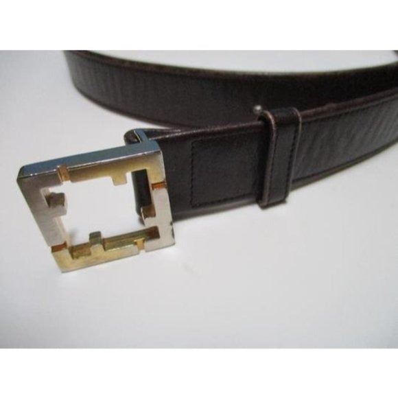 *Salvatore Ferragamo Brown Vintage Narrow Square Logo Buckle Belt