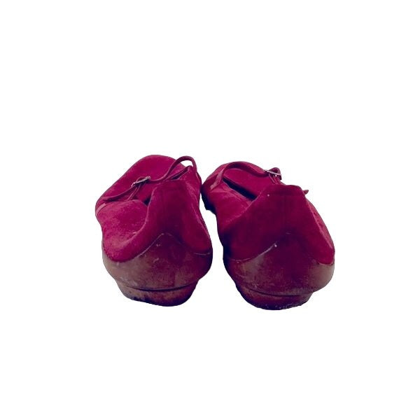 Salvadore Ferragamo Cranberry Red Suede Mary Jane Flats