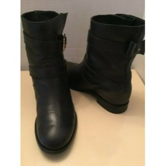 Kate Spade 'Sabina', size 8, black leather biker style ankle boots with pull on closure