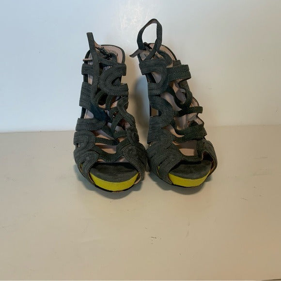 Vince Camuto Gray & Yellow Suede Strappy Sandals