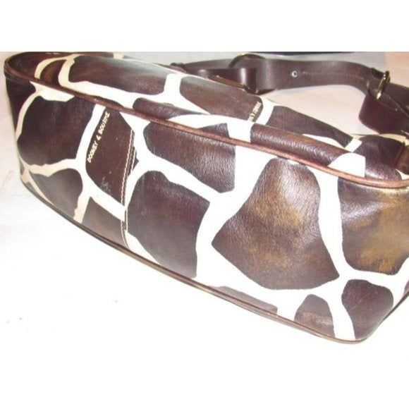 Dooney And Bourke Ivory And Brown Giraffe Print Leather HOBO Purse