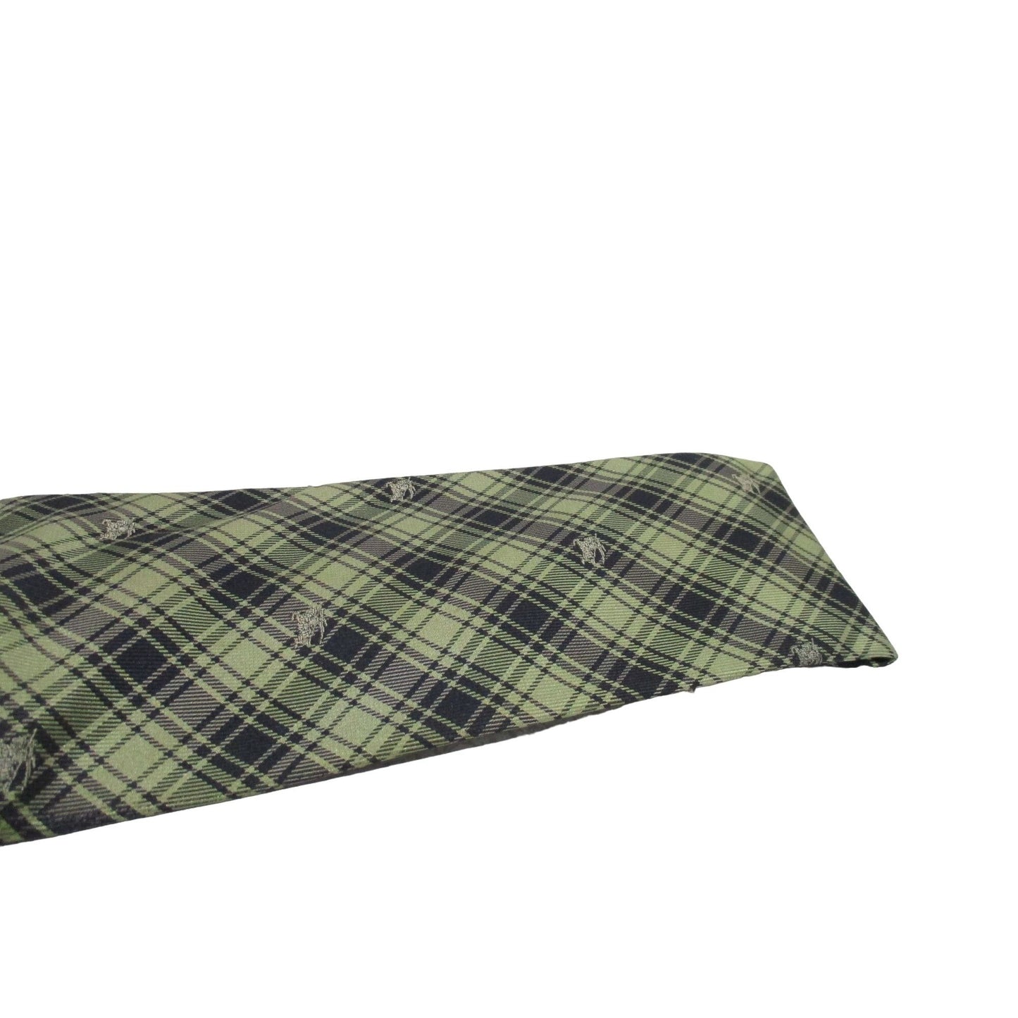 Vintage Burberry's of London tie made of 100% silk with an iconic plaid print with knights in shades of blue, yellow, and green