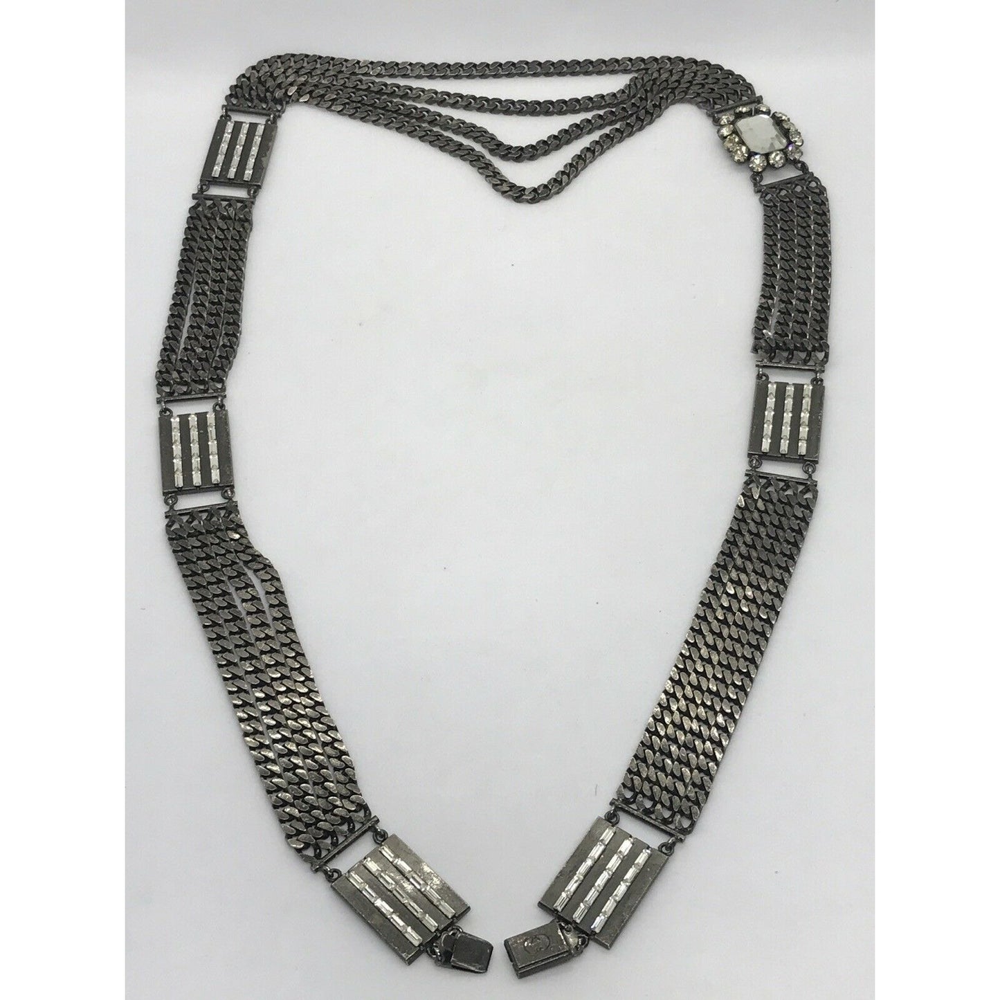 Vintage Gucci sterling silver chain belt with clear rhinestone crystals and a petite GG clasp/buckle