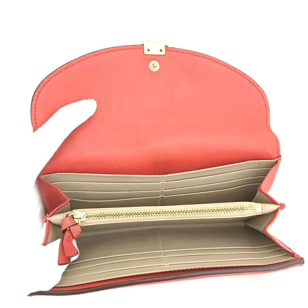 Chloe red leather Georgia XL wallet w double snap envelope top