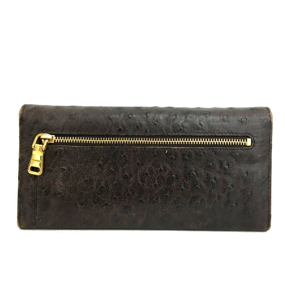 Miu Miu brown ostrich leather bi-fold style XL wallet