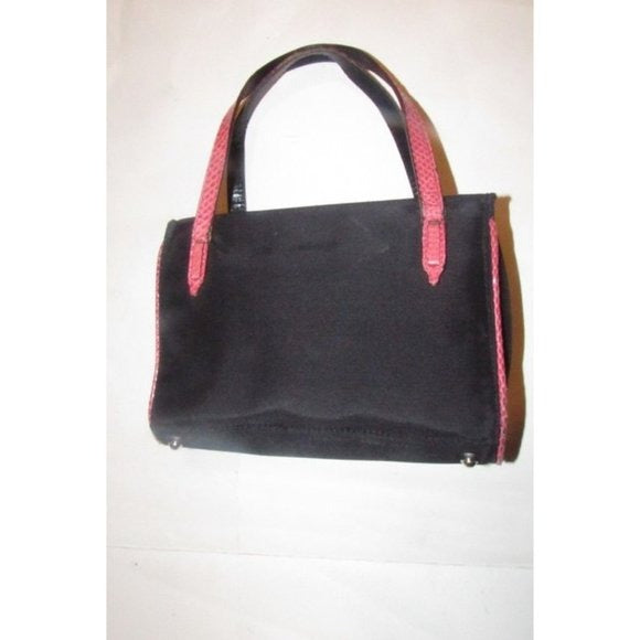 Kate Spade New York, unique, black canvas and pink python embossed leather, petite, satchel style, boxy purse