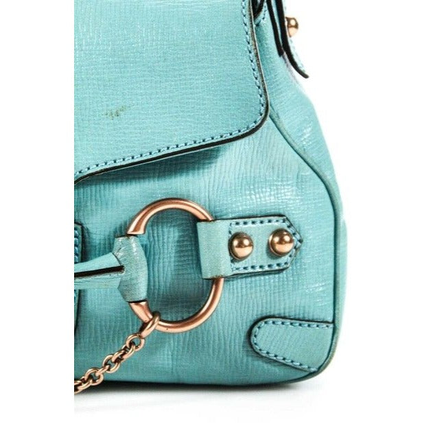 Gucci Turquoise Leather Horse-bit Chain Saddle Bag