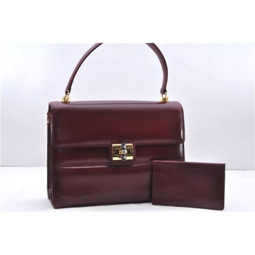 Gucci burgundy top handle Kelly bag w blue lapis clasp & wallet