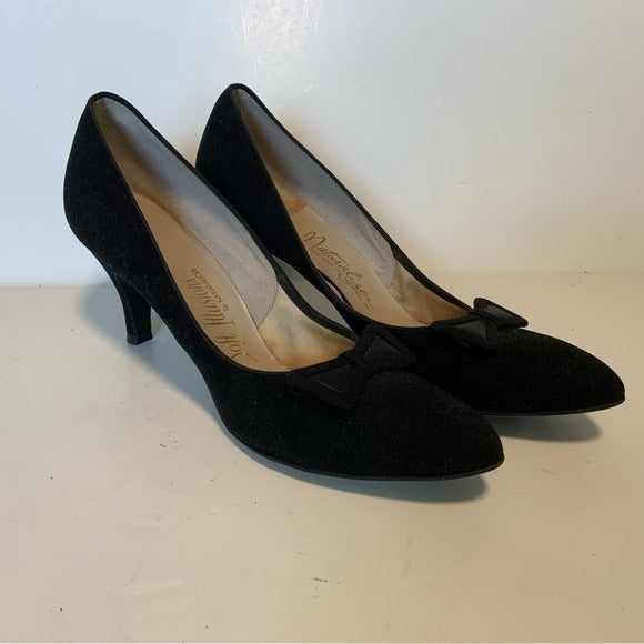 RETRO Naturalizer Black Suede Party Pumps Pointed Toe