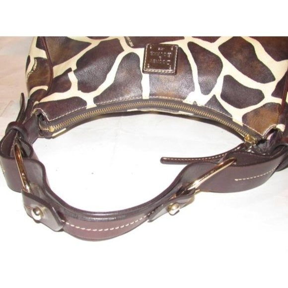 Dooney And Bourke Ivory And Brown Giraffe Print Leather HOBO Purse