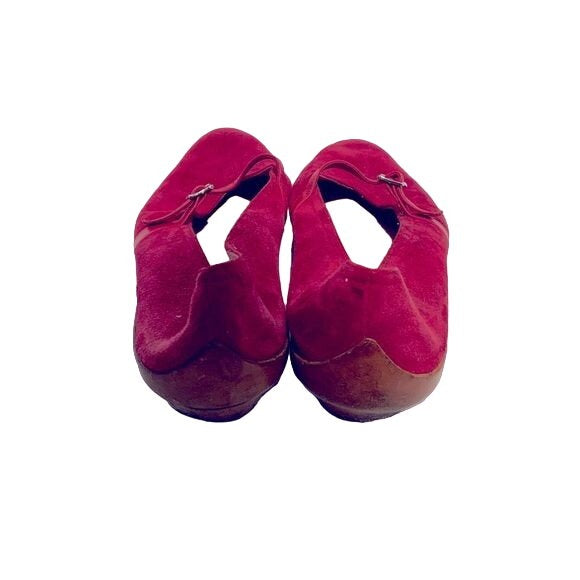Salvadore Ferragamo Cranberry Red Suede Mary Jane Flats