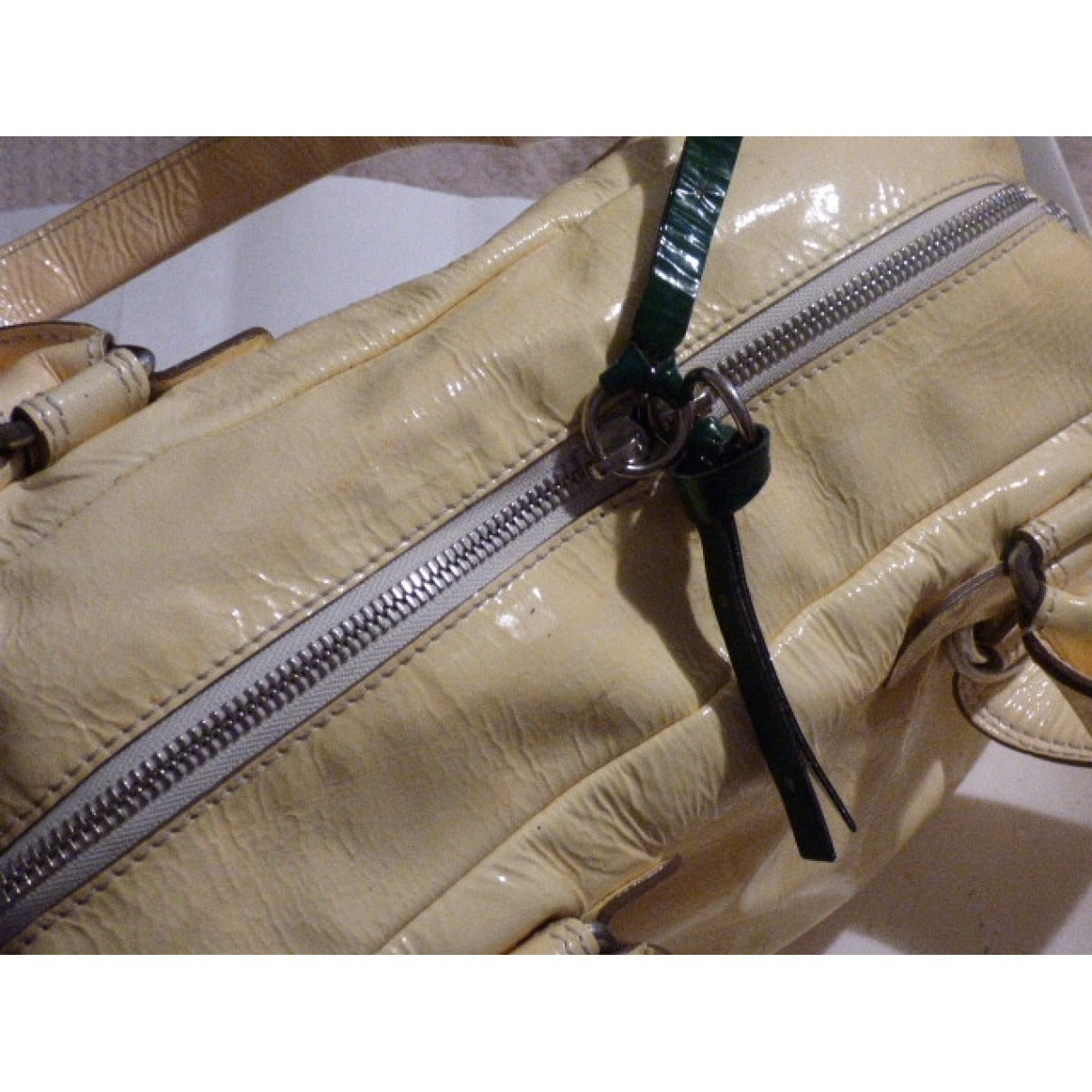 Chloe pale yellow leather XL Bay satchel w green