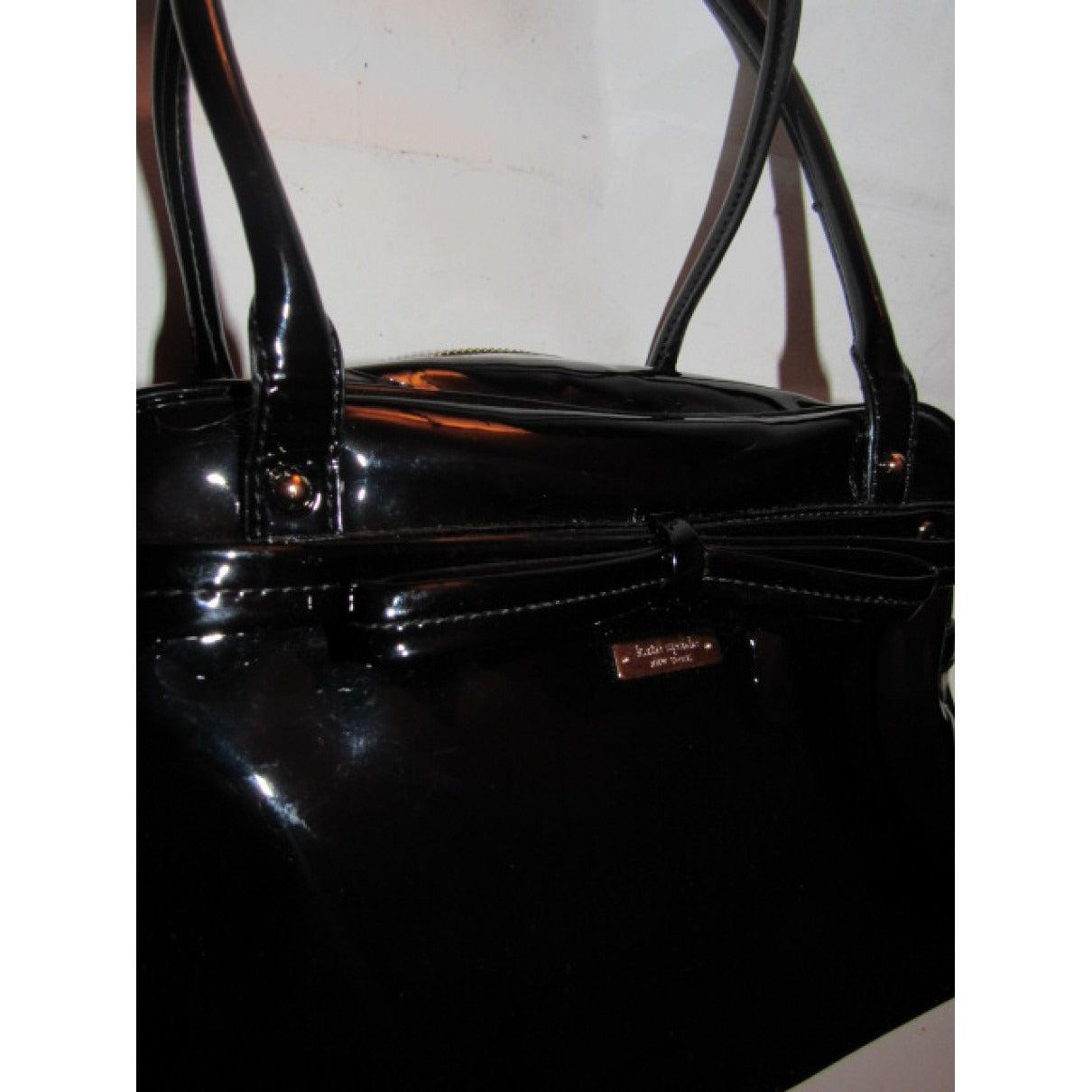 Kate Spade, unique, black patent leather, satchel style, boxy purse