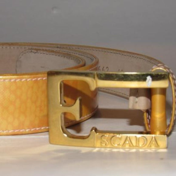 Escada Gold Patent Leather Gold 'E' Buckle Belt