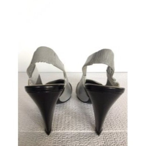 Miu Miu Black Grey White Slingback Wedge Heel