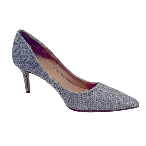 Badgley Mischka Silver Glitter Studded Party Pumps