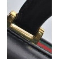 RARE, vintage, Gucci, 'Ophidia' style XL black leather, laptop/messenger/briefcase with a red & green Sherry stripe accent