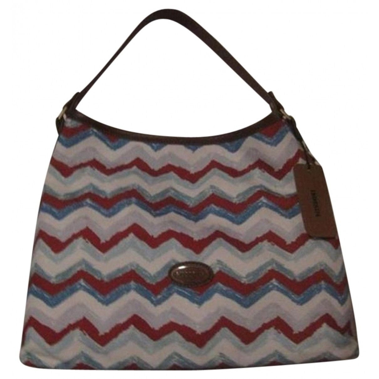 AMAZING, Missoni, NWT, red/white/blue chevron print canvas and tan leather shoulder bag