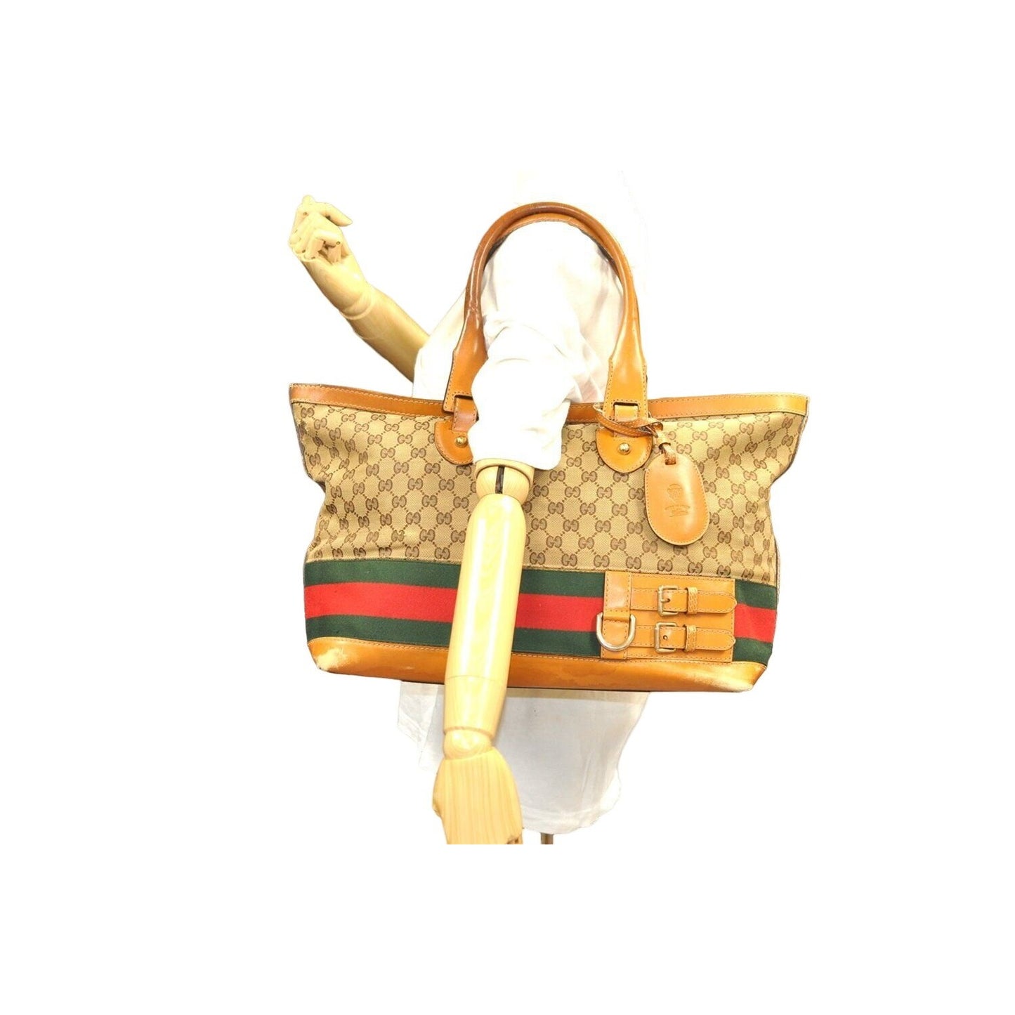 Gucci brown Guccissima Web Heritage XL Tote w red & green