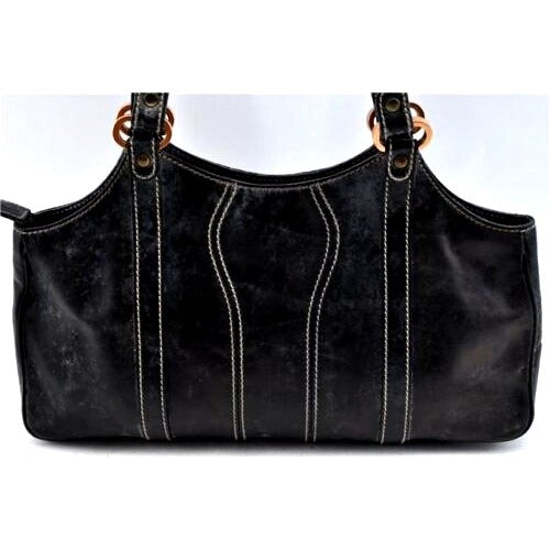 GUCCI black leather satchel w tonal stitching & rose gold accents