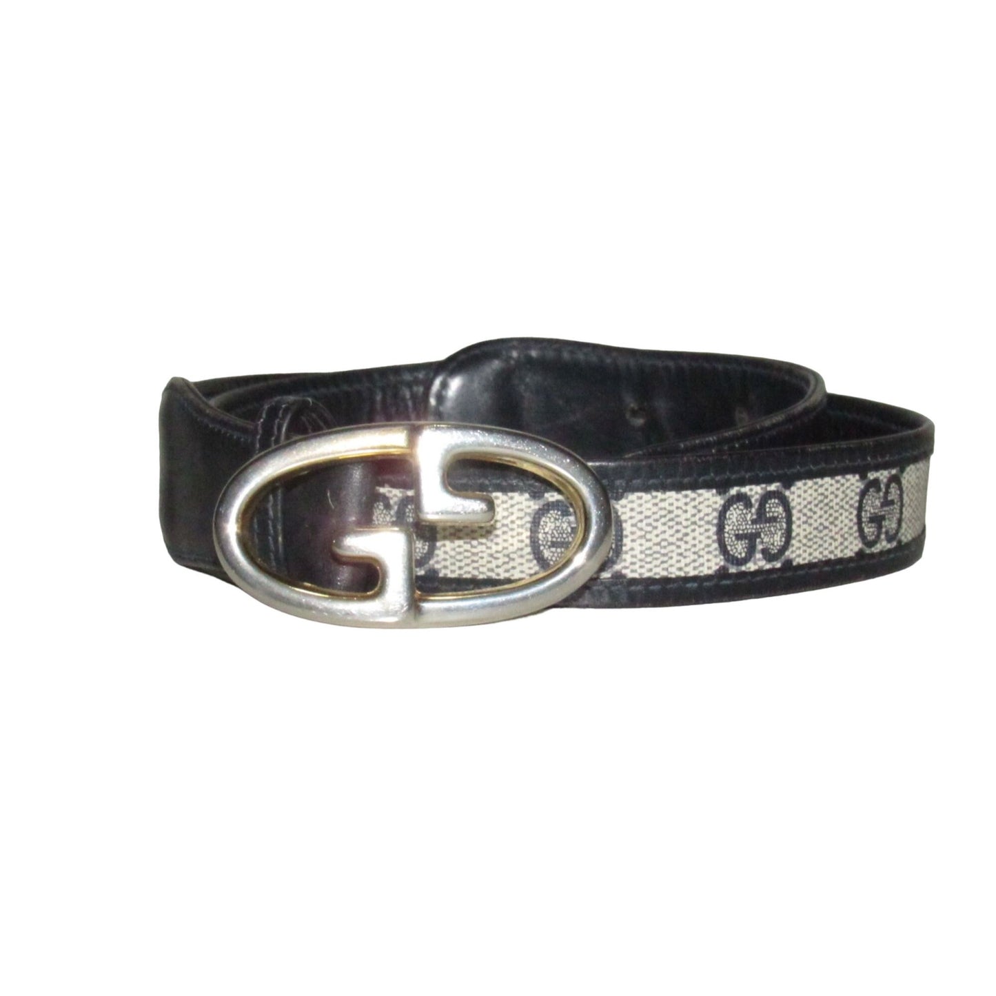 Gucci navy Guccissima leather belt w two- tone GG logo buckle