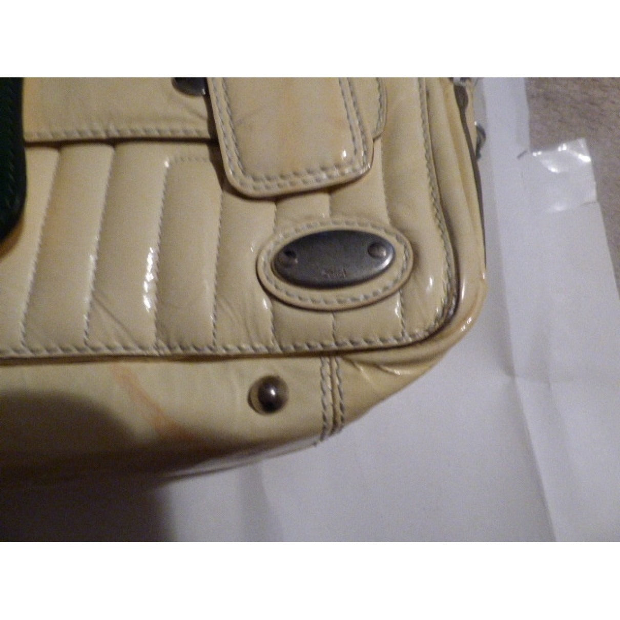 Chloe pale yellow leather XL Bay satchel w green