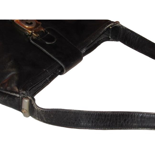 1950s Gucci Vintage Bluish Black Leather Jackie Hobo Bag