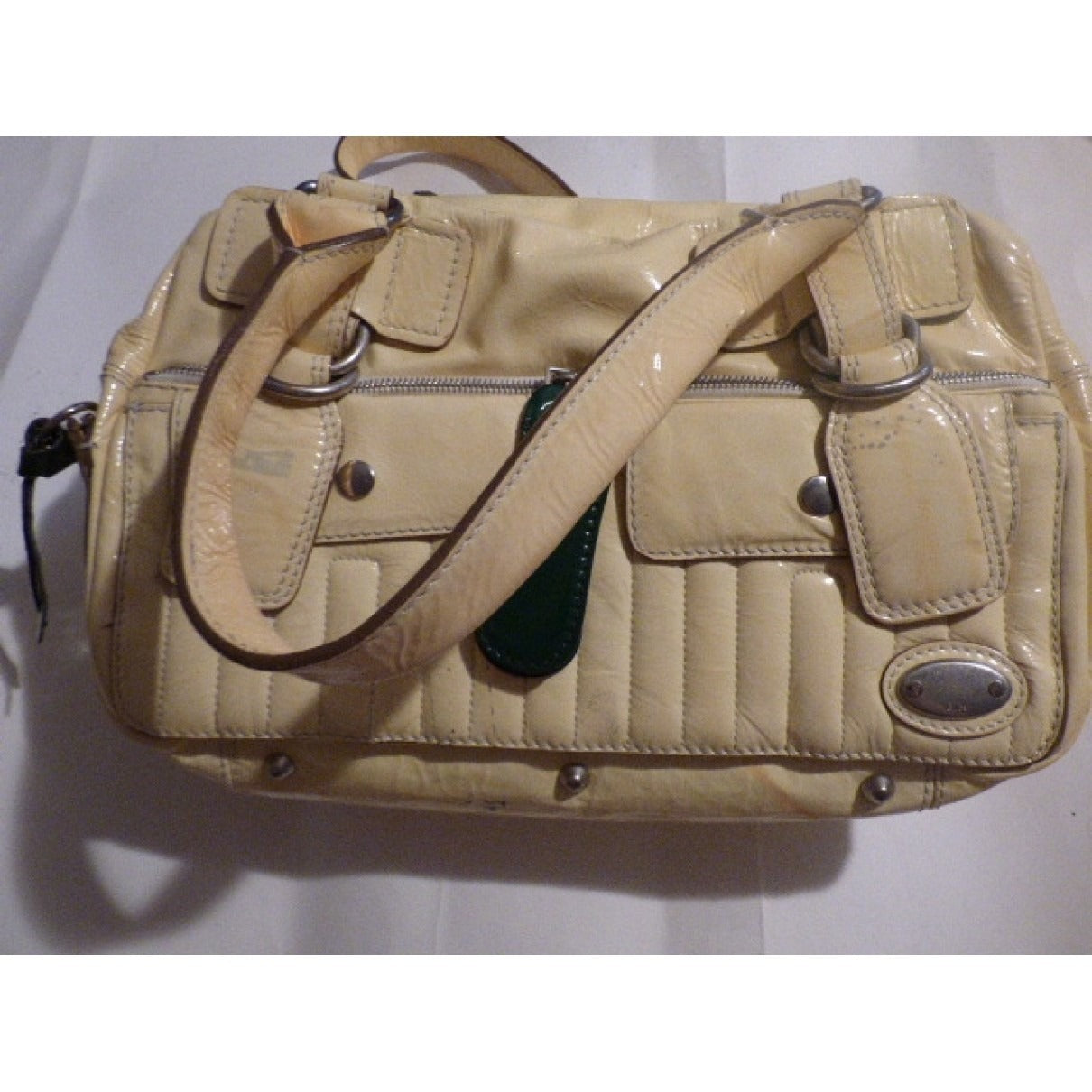 Chloe pale yellow leather XL Bay satchel w green