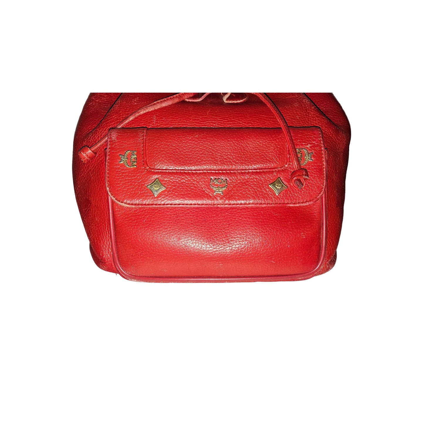 MCM vintage red leather backpack with gold hardware