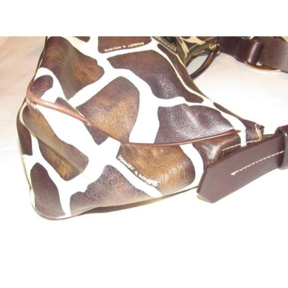 Dooney And Bourke Ivory And Brown Giraffe Print Leather HOBO Purse