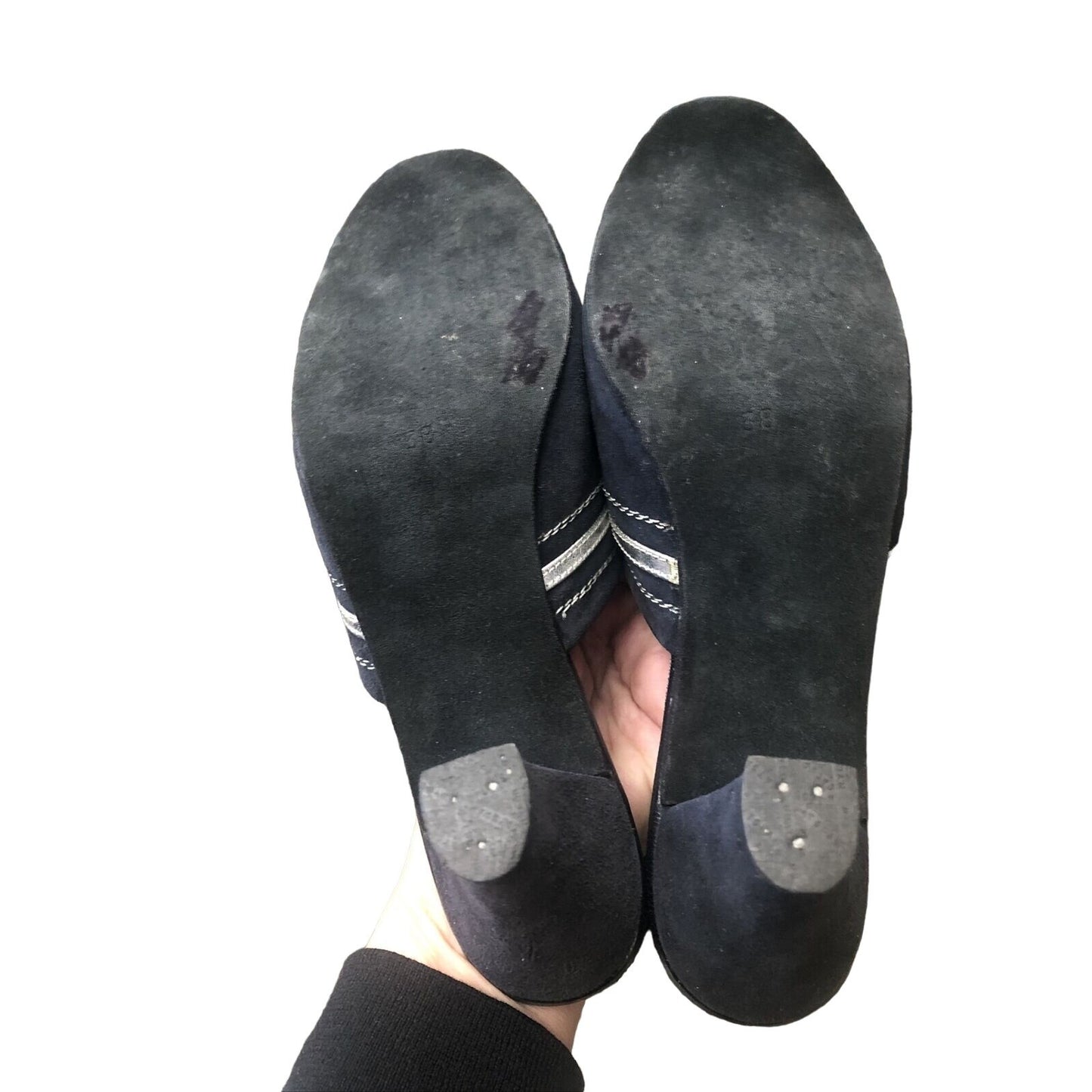 Gucci 1970s- 80s black silk over leather metallic shoes