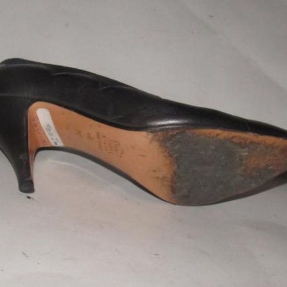 Bally Pewter Leather Black Suede Kitten Heels with Almond Toes