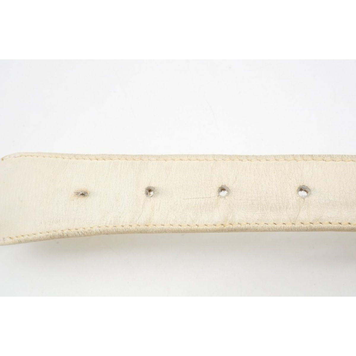 vintage, Gucci, size 80/32, white leather belt with a round, gold buckle with red and blue enamel & two braided leather strands