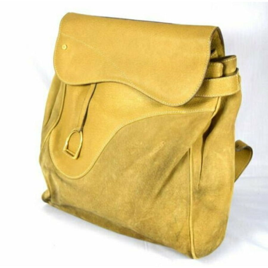 RARE, Gucci, Stirrup style camel suede and leather saddle bag top backpack or messenger bag with a gold stirrup accent