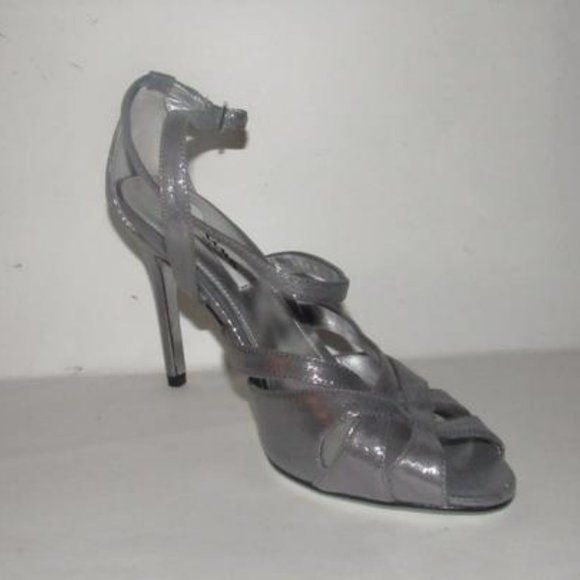 Nina Sparkly Silver Strappy Sandals Stiletto NWOB