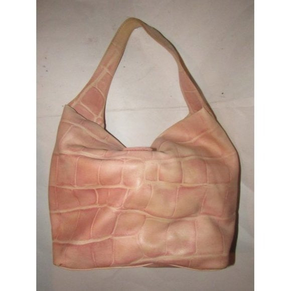Dooney And Bourke Pink Crocodile Embossed Leather Hobo Bag