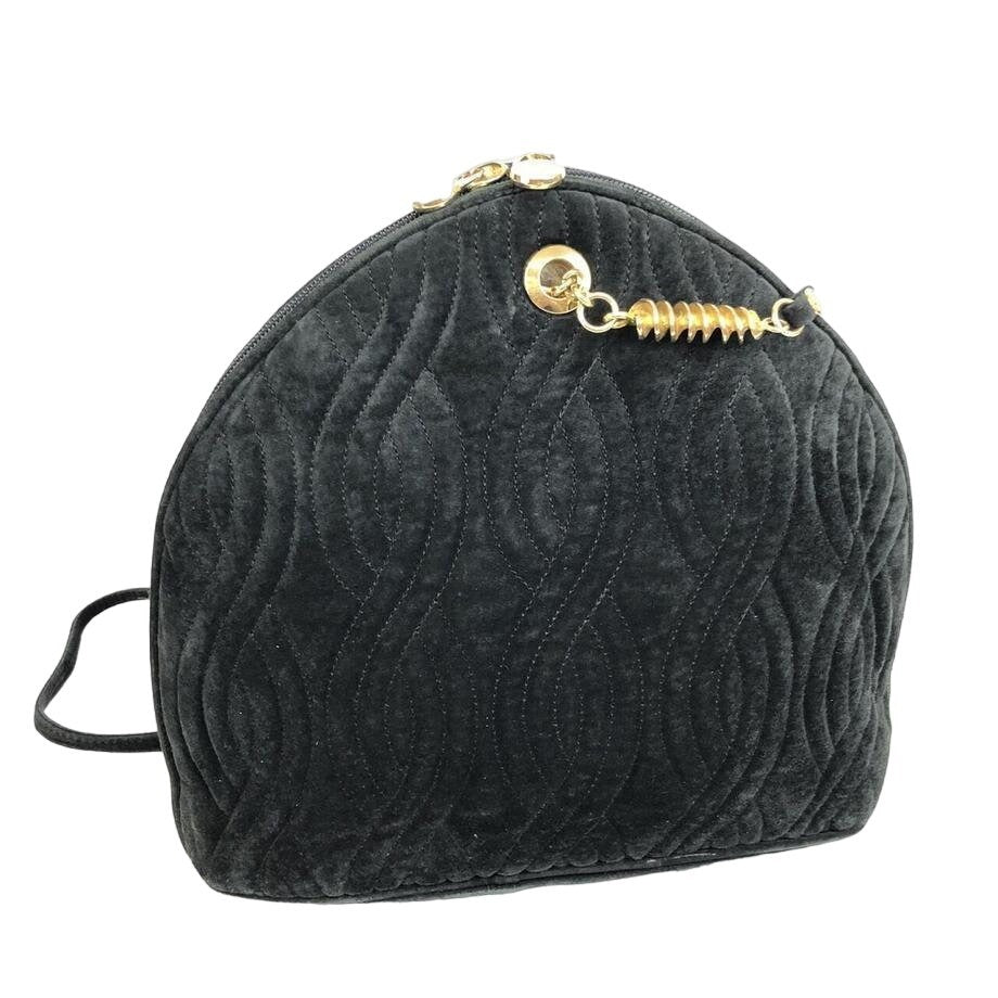 Fendi, black quilted suede with a 'pasta' or 'noodle' design, two way, sling style- clutch or cross body bag with gold 'pasta' accent beads