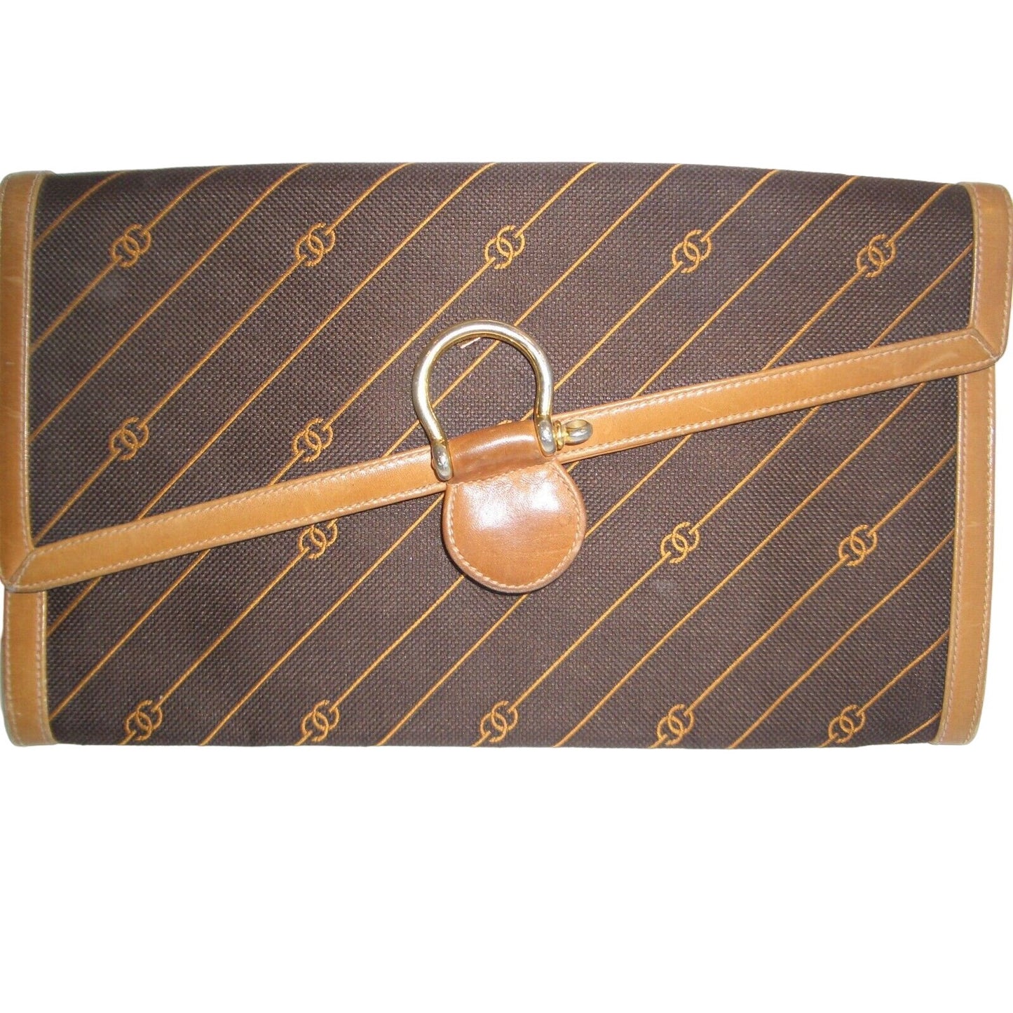GUCCI early brown logo print XL asymmetrical envelope top clutch